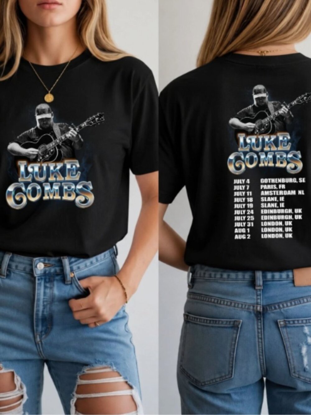 Luke Combs Tour Graphic Black T-Shirt Country Music Concert Tee